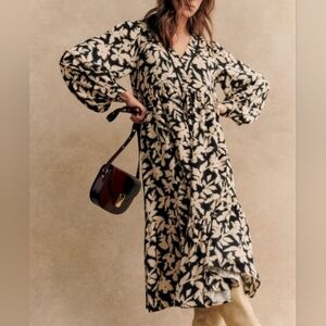 Sezane Hyacinthe Dress Size 42 Fits Large V Neck Shirt Dress Midi